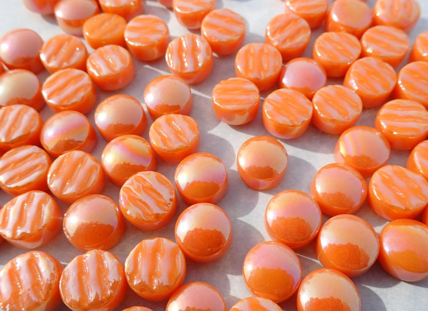 Orange Iridescent Glass Drops Mosaic Tiles - 100 grams 12mm Glass Gems - Over 60 Tiles