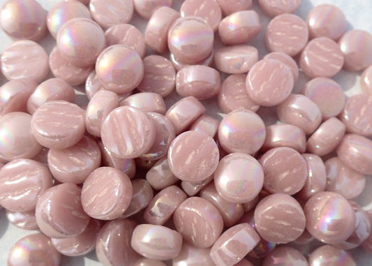 Pale Pink Iridescent Glass Drops Mosaic Tiles - 100 grams Glass Gems - Over 60 Tiles