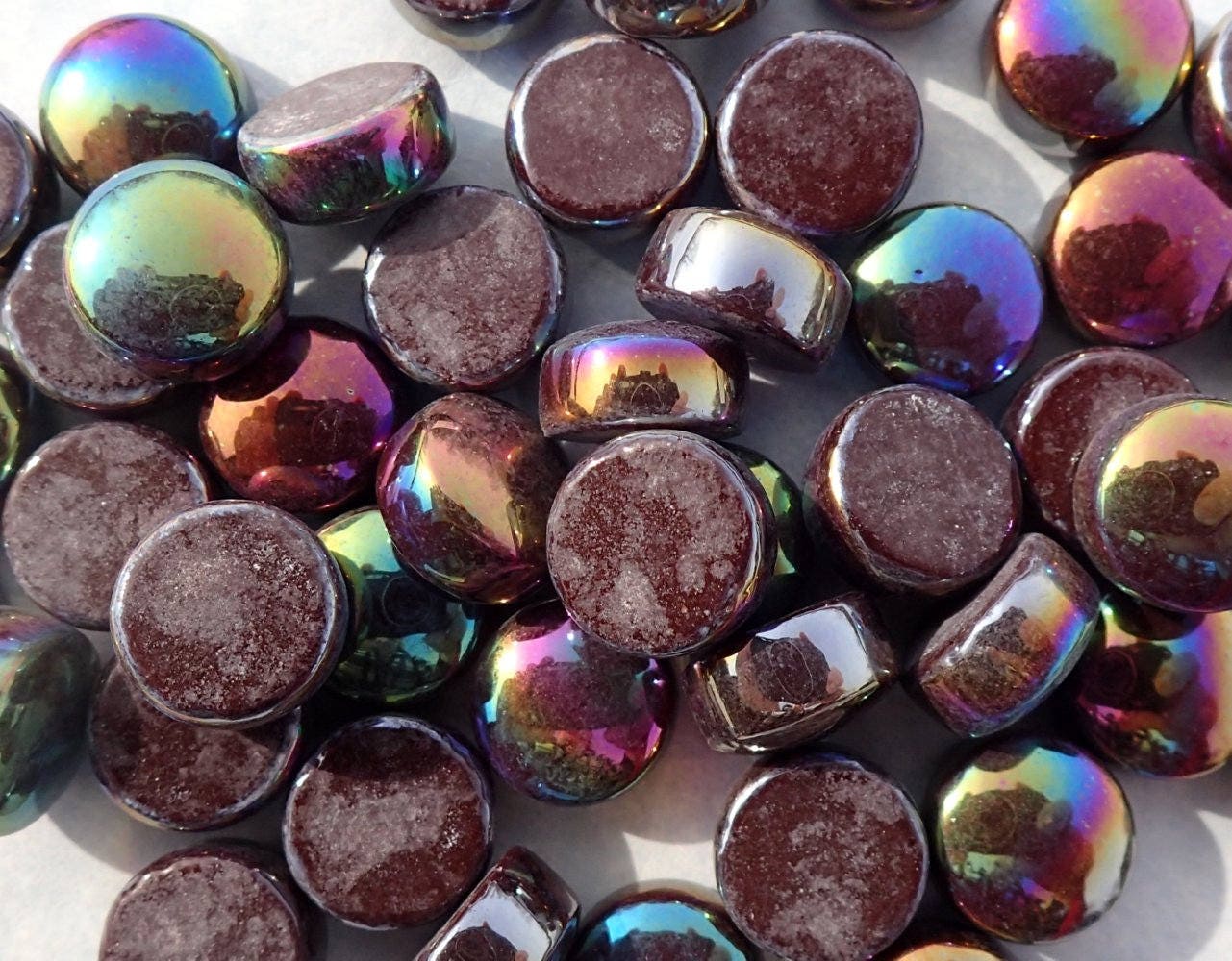 Dark Brown Iridescent Glass 12mm Drops Mosaic Tiles - 100 grams - Over 60 Tiles