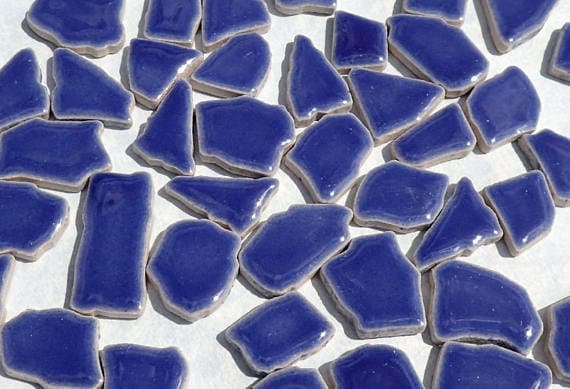 Denim Blue Mosaic Ceramic Tiles - Jigsaw Puzzle Shaped Pieces - Half Pound - Assorted Sizes Random Shapes - Delphinium