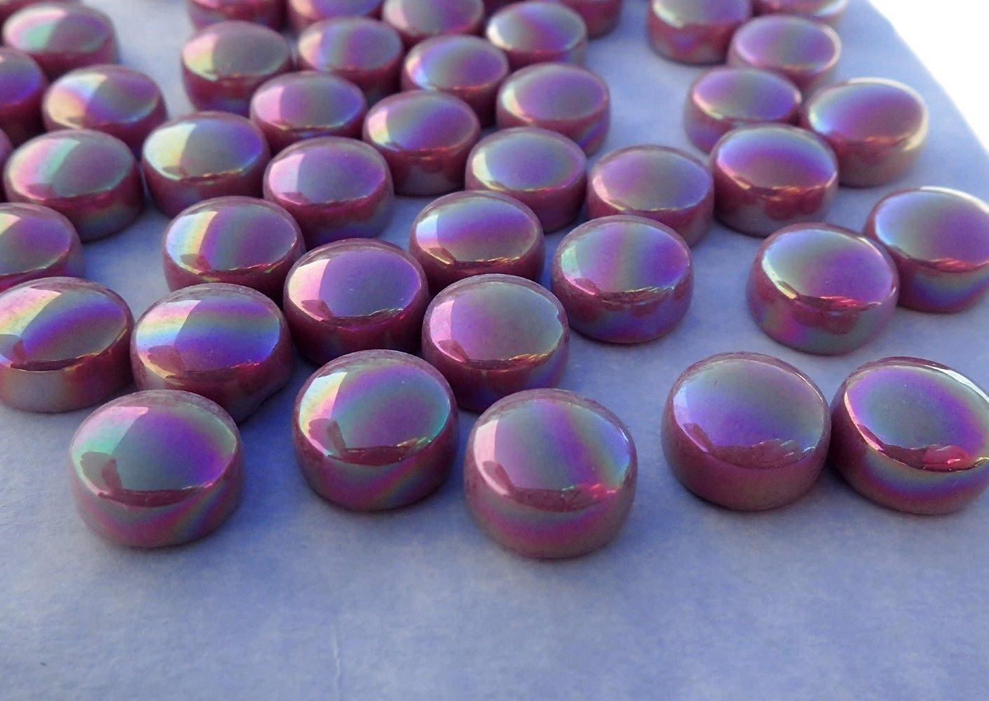 Rose Pink Iridescent Glass Drops Mosaic Tiles - 100 grams 12mm Glass Gems - Over 60 Tiles