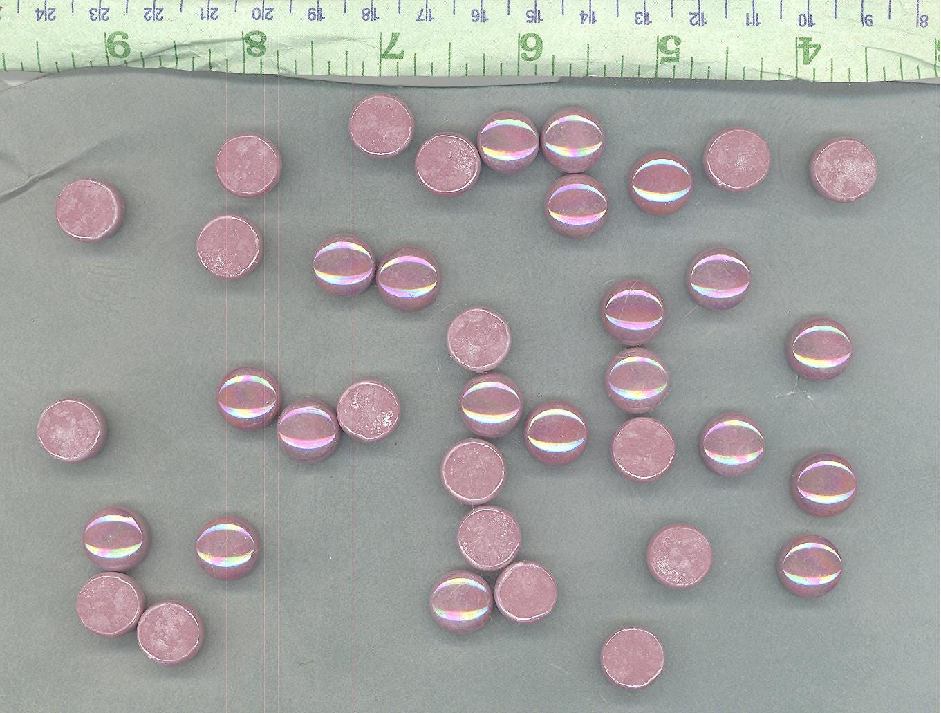 Rose Pink Iridescent Glass Drops Mosaic Tiles - 100 grams 12mm Glass Gems - Over 60 Tiles