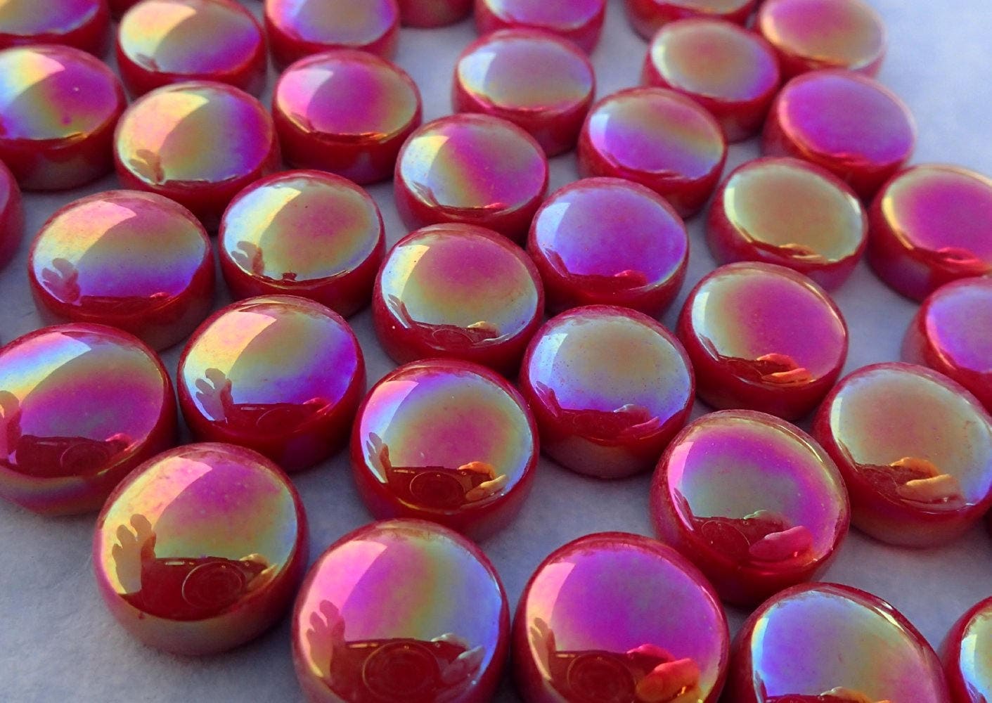 Red Iridescent Glass Drops Mosaic Tiles - 100 grams Pearl 12mm Glass Gems - Over 60 Tiles