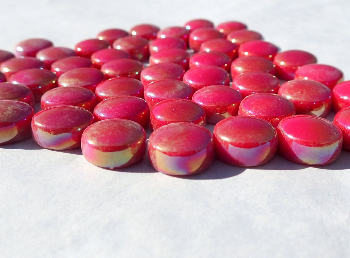 Red Iridescent Glass Drops Mosaic Tiles - 100 grams Pearl 12mm Glass Gems - Over 60 Tiles