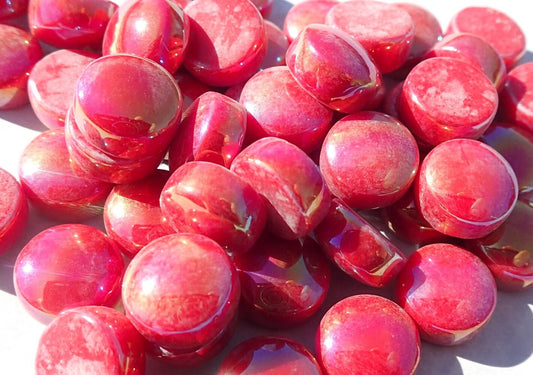 Red Iridescent Glass Drops Mosaic Tiles - 100 grams Pearl 12mm Glass Gems - Over 60 Tiles
