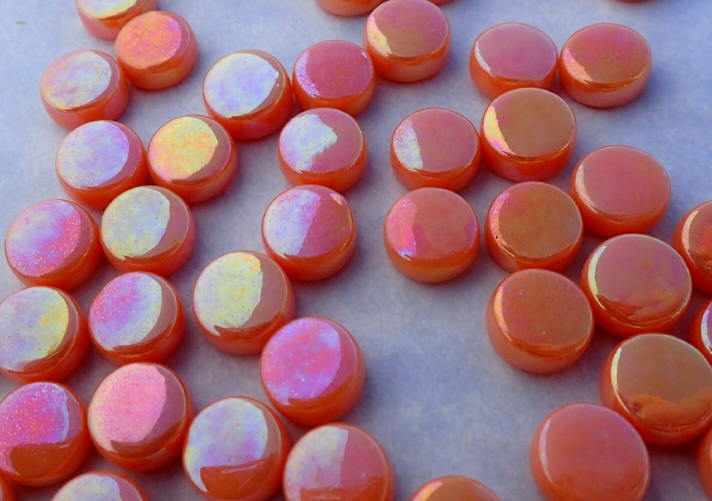 Orange Iridescent MINI 8mm Glass Drops Mosaic Tiles - 50 grams