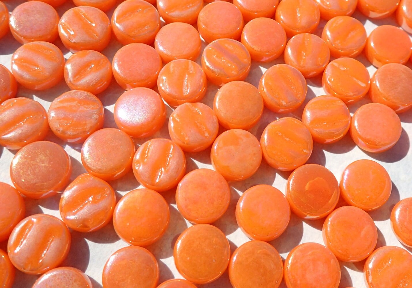 Orange Iridescent MINI 8mm Glass Drops Mosaic Tiles - 50 grams