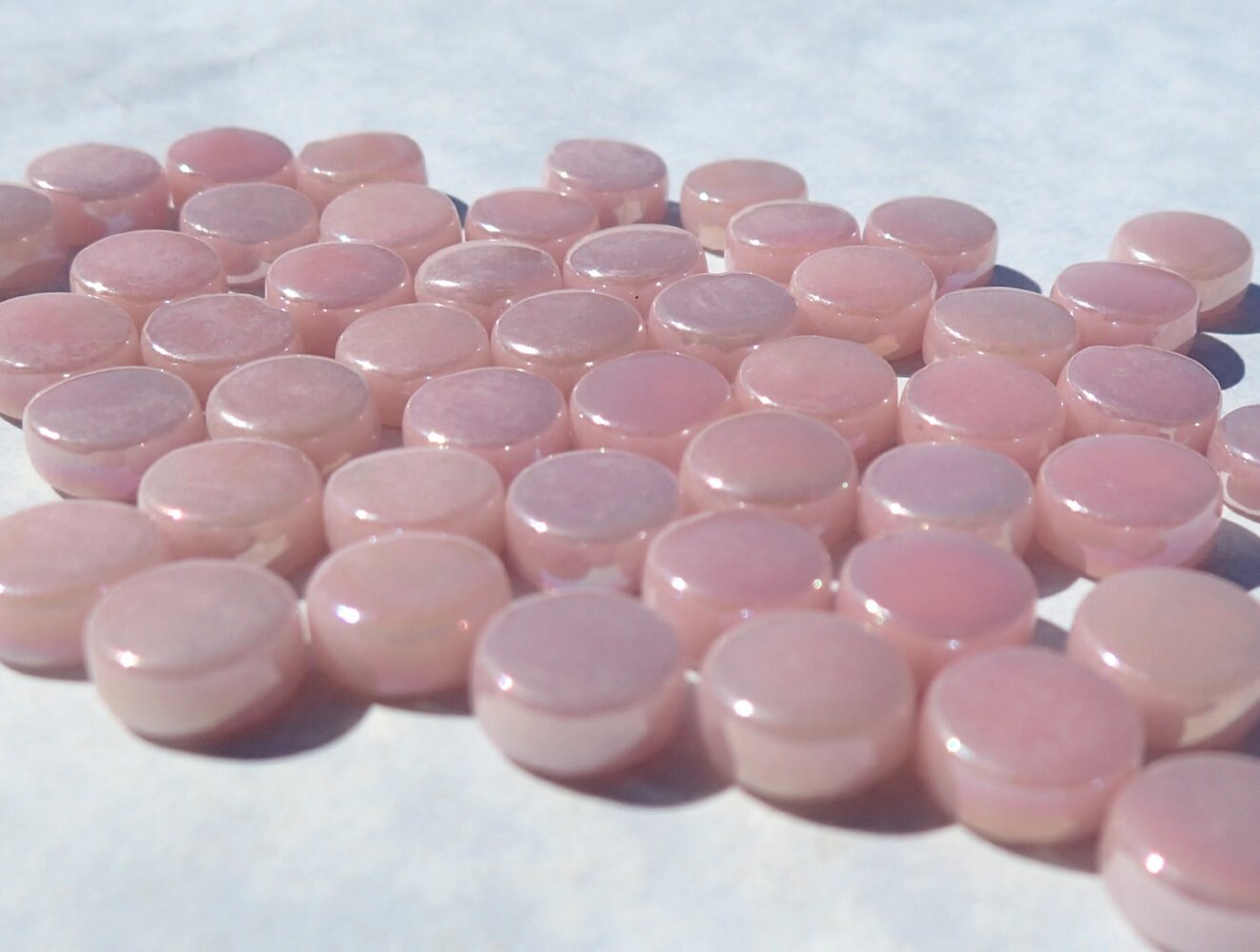 Pale Pink Iridescent MINI Glass Drops Mosaic Tiles - 50 grams - Over 100 Tiles