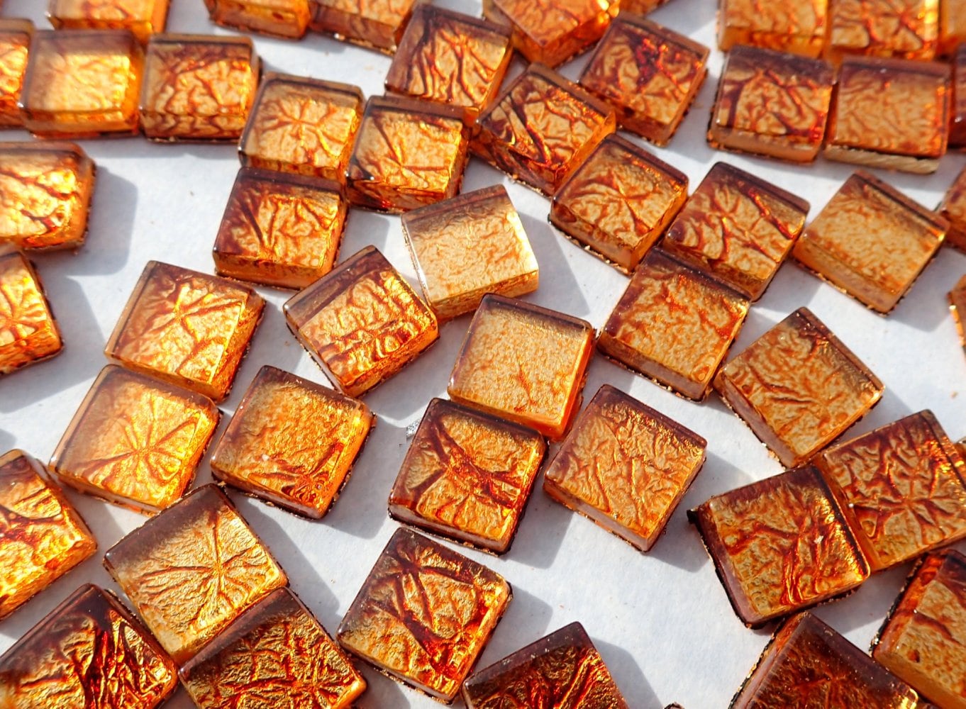 Copper Orange Foil Mini Square Crystal Tiles - 10mm - 50g Metallic Glass Tiles - Approx 50 Tiles