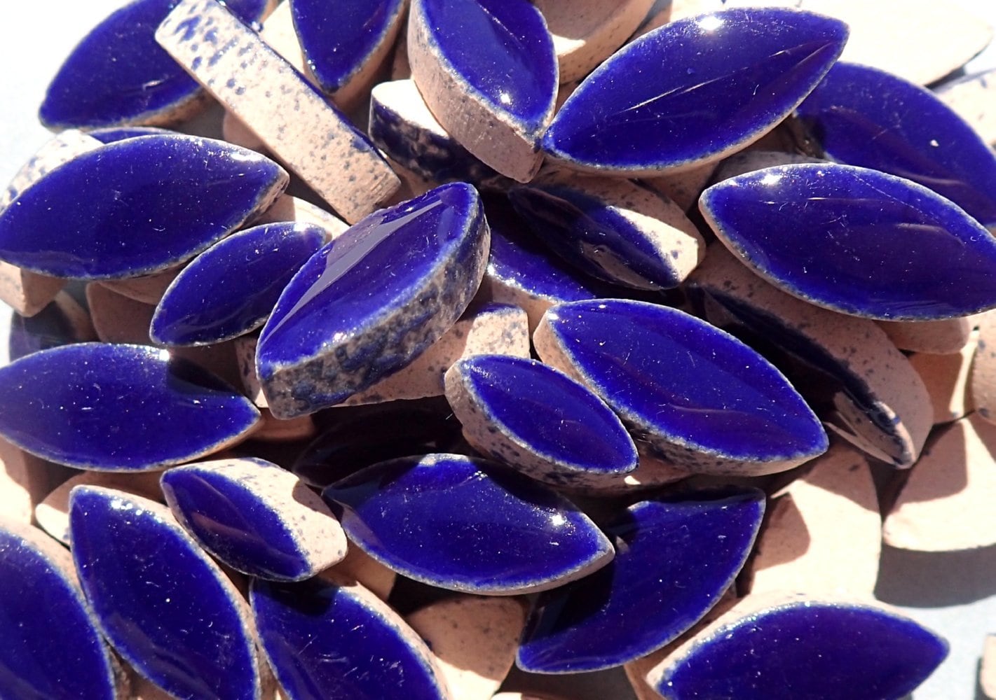 Dark Blue Petals Mosaic Tiles - 50g Ceramic Leaves in Mix of 2 Sizes 1/2" and 3/4" in Indigo