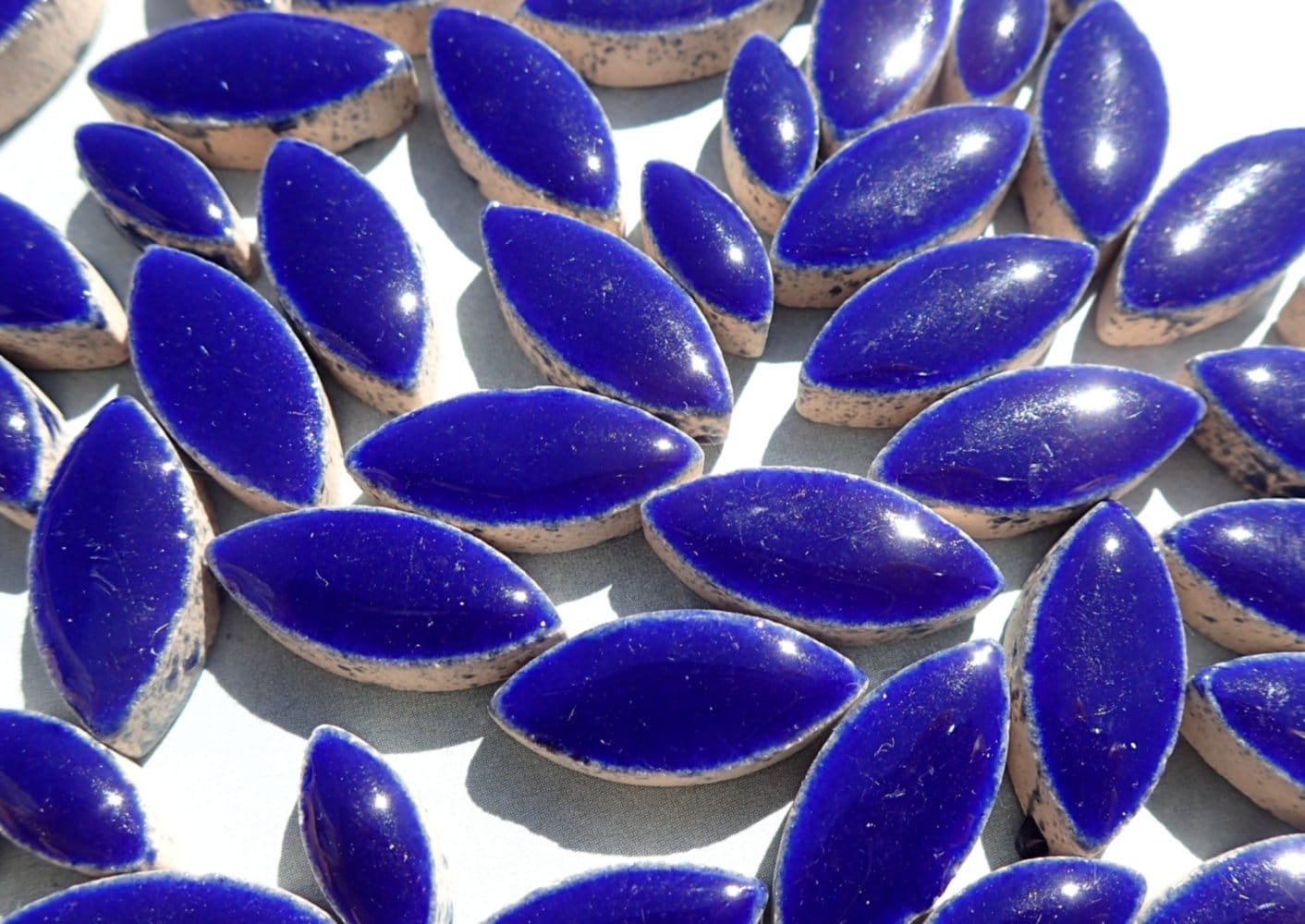 Dark Blue Petals Mosaic Tiles - 50g Ceramic Leaves in Mix of 2 Sizes 1/2" and 3/4" in Indigo