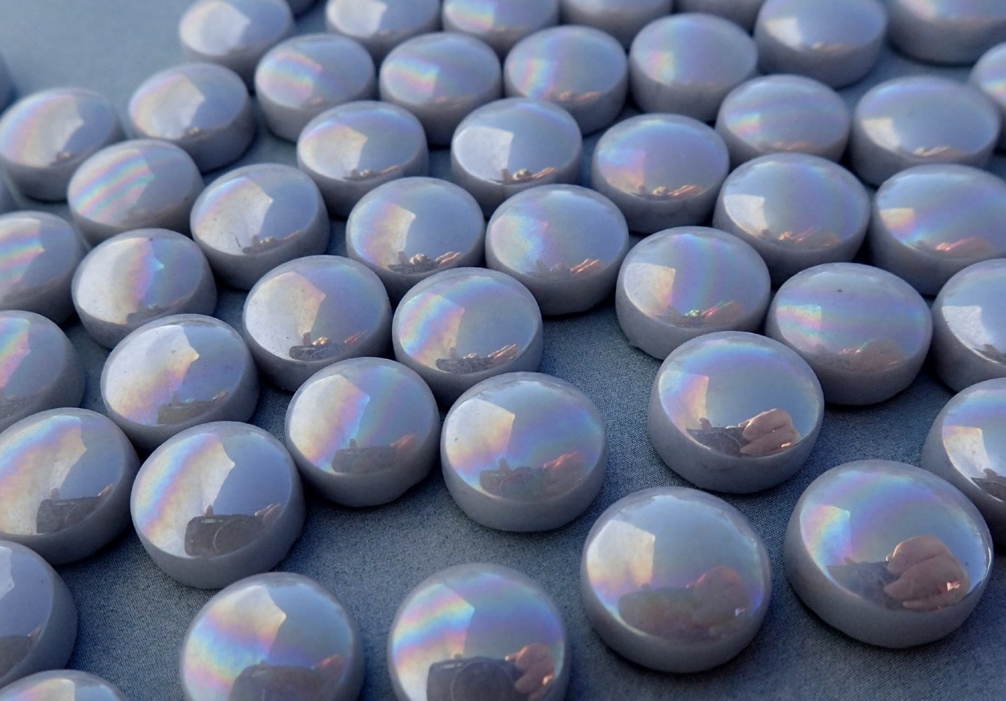 Pale Gray Iridescent 12mm Glass Gems - 100 grams - Over 60 Tiles