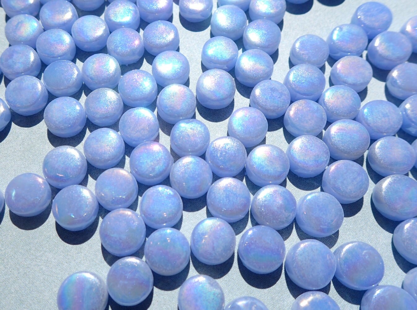 Pale Blue Iridescent MINI Glass Drops Mosaic Tiles - 50 grams - Flat Back Marbles Glass Gems - Over 100 Tiles