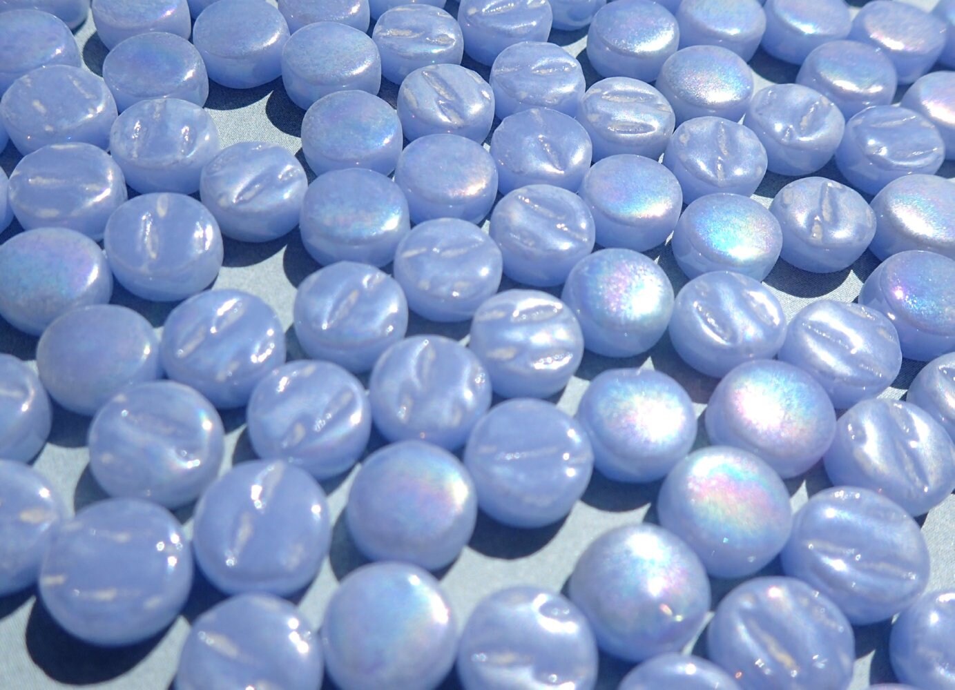 Pale Blue Iridescent MINI Glass Drops Mosaic Tiles - 50 grams - Flat Back Marbles Glass Gems - Over 100 Tiles