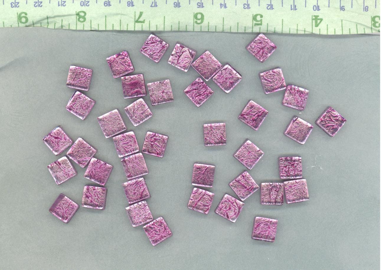 Purple Foil Square Crystal Tiles - 10mm - 50g Metallic Glass Tiles in Wisteria - Approx 50 Tiles