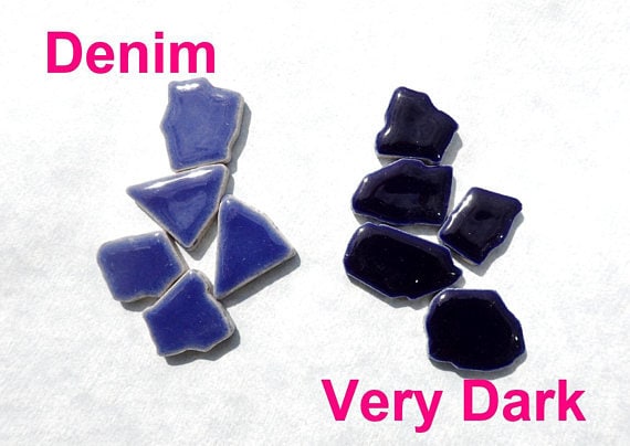 Denim Blue Mosaic Ceramic Tiles - Jigsaw Puzzle Shaped Pieces - Half Pound - Assorted Sizes Random Shapes - Delphinium