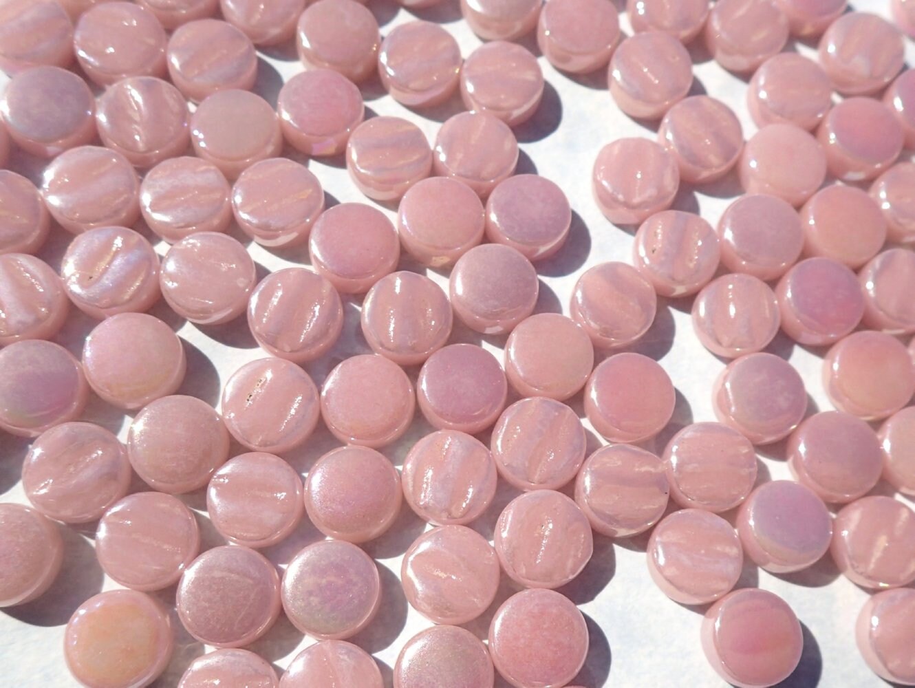 Pale Pink Iridescent MINI Glass Drops Mosaic Tiles - 50 grams - Over 100 Tiles