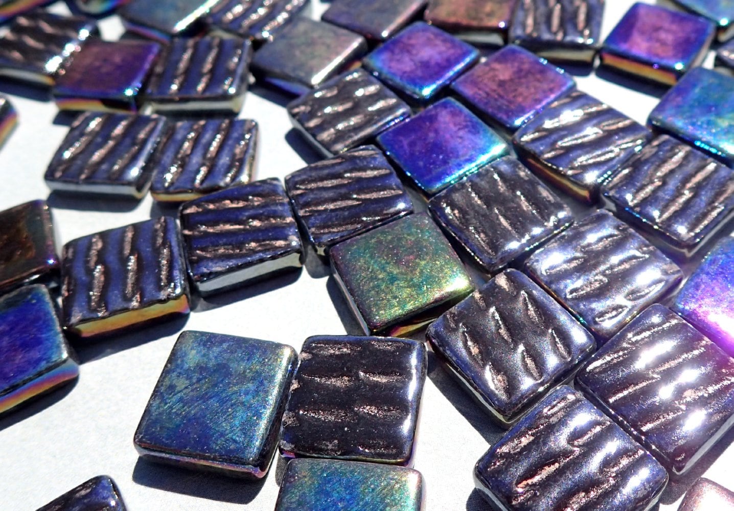 Black Iridescent Glass Square Mosaic Tiles - 12mm Opaque Glass Solid Color - 50g of Squares