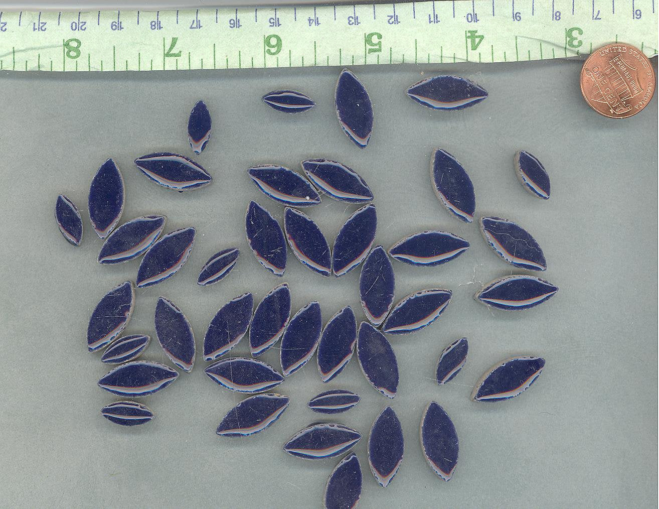 Dark Blue Petals Mosaic Tiles - 50g Ceramic Leaves in Mix of 2 Sizes 1/2" and 3/4" in Indigo