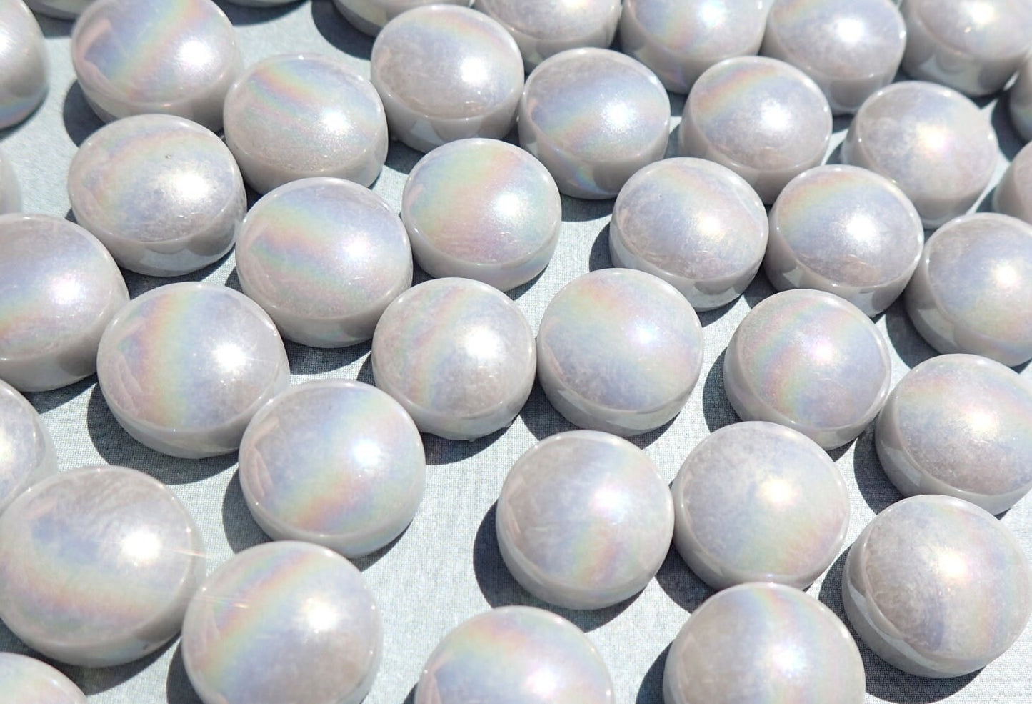 Pale Gray Iridescent 12mm Glass Gems - 100 grams - Over 60 Tiles