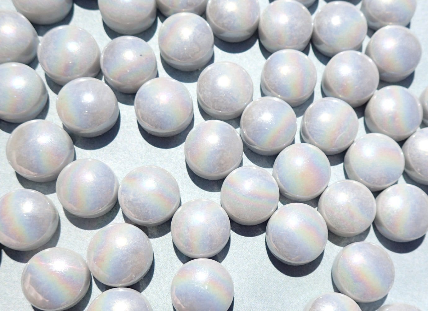 Pale Gray Iridescent 12mm Glass Gems - 100 grams - Over 60 Tiles