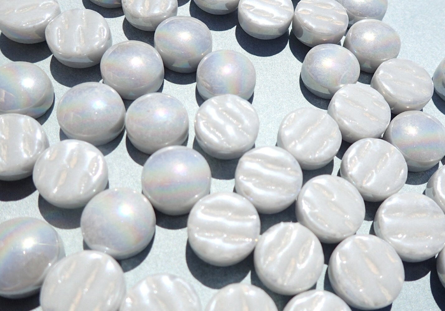 Pale Gray Iridescent 12mm Glass Gems - 100 grams - Over 60 Tiles