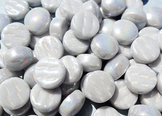 Pale Gray Iridescent 12mm Glass Gems - 100 grams - Over 60 Tiles