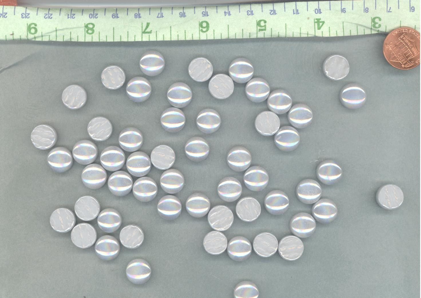 Pale Gray Iridescent 12mm Glass Gems - 100 grams - Over 60 Tiles