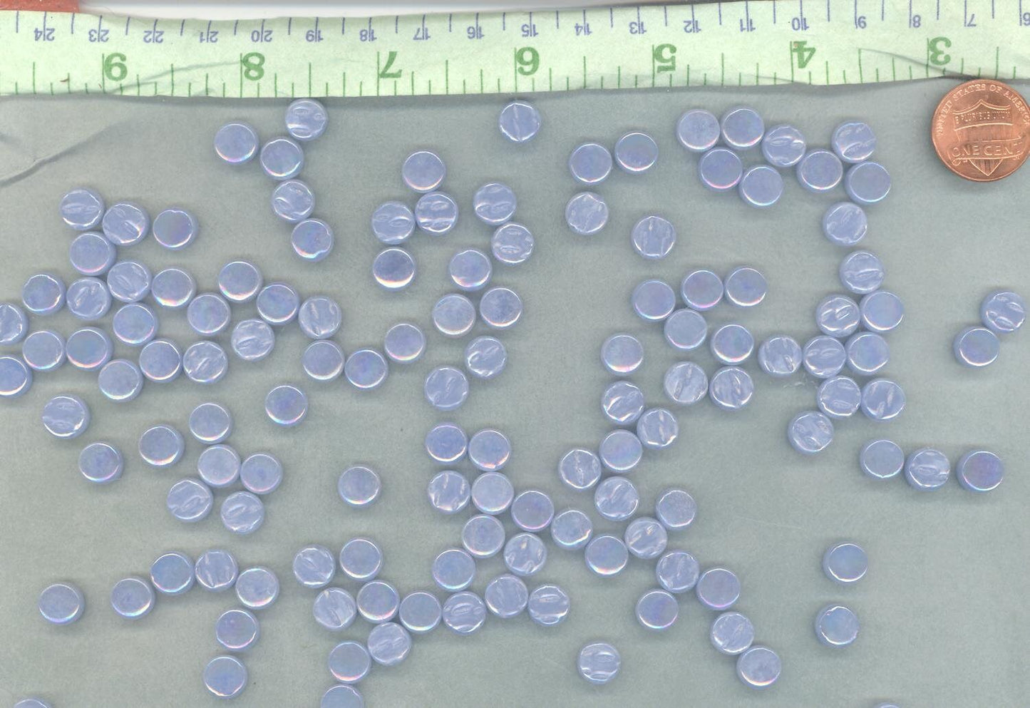 Pale Blue Iridescent MINI Glass Drops Mosaic Tiles - 50 grams - Flat Back Marbles Glass Gems - Over 100 Tiles