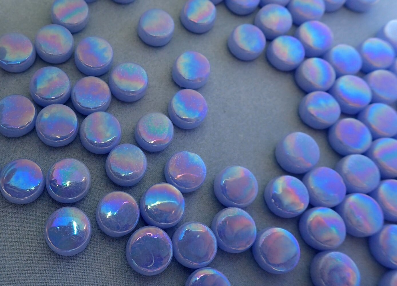 Pale Blue Iridescent MINI Glass Drops Mosaic Tiles - 50 grams - Flat Back Marbles Glass Gems - Over 100 Tiles