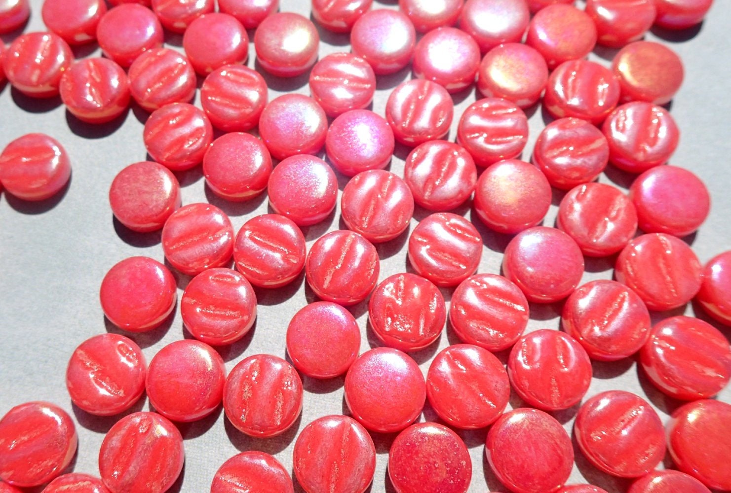 Watermelon Red Iridescent MINI Glass Drops Mosaic Tiles - 50 grams - Over 100 Tiles