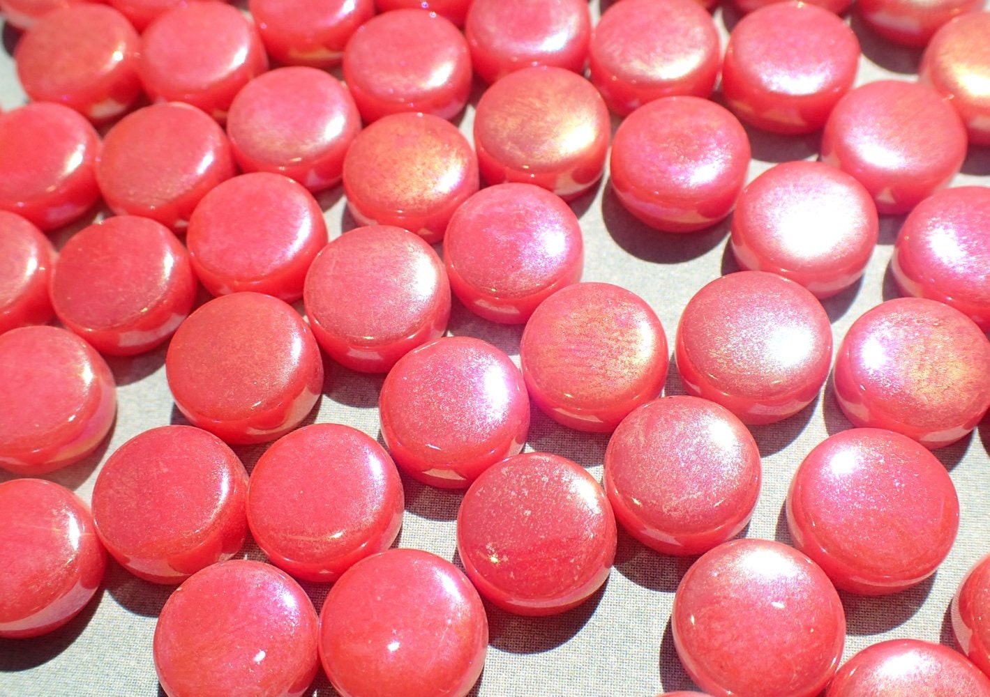 Watermelon Red Iridescent MINI Glass Drops Mosaic Tiles - 50 grams - Over 100 Tiles