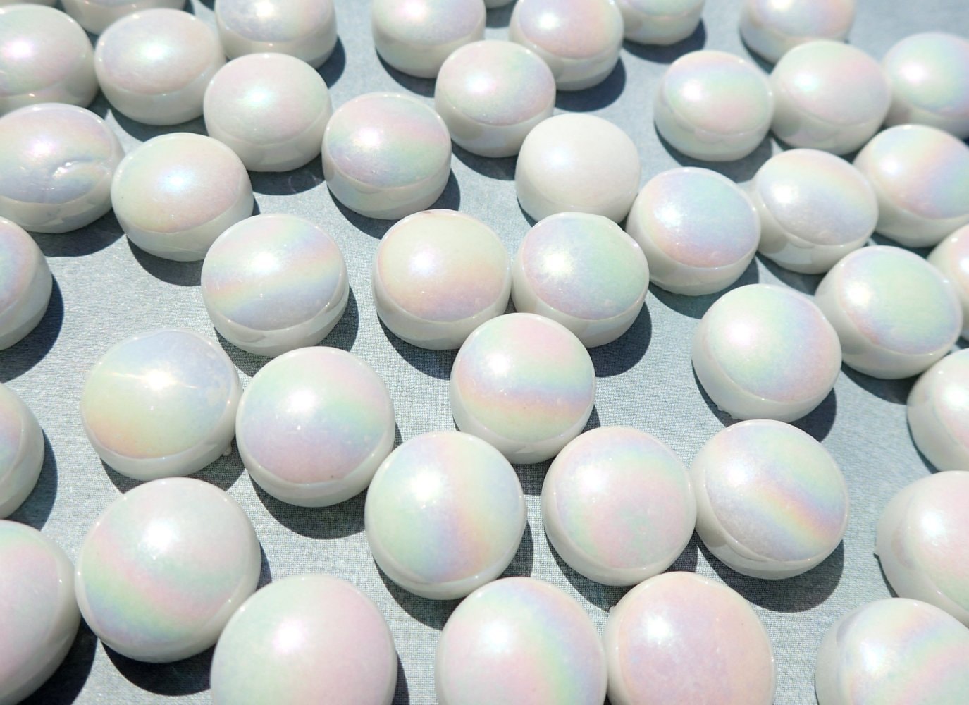 White Iridescent Glass Drops Mosaic Tiles - 12mm - 100 grams