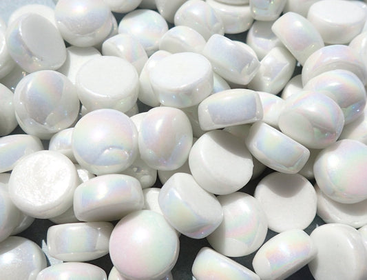 White Iridescent Glass Drops Mosaic Tiles - 12mm - 100 grams