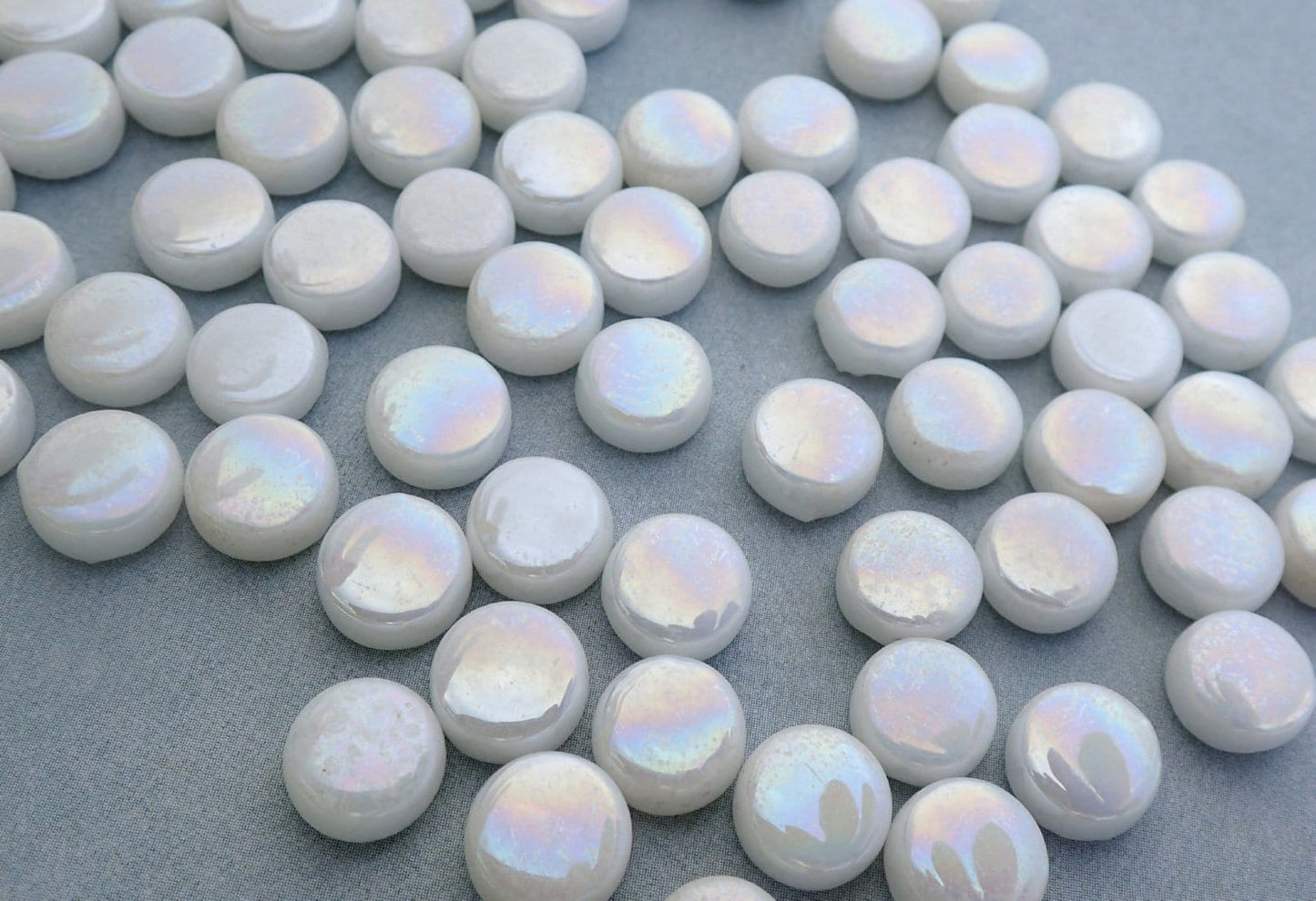 White Iridescent MINI Glass Drops Mosaic Tiles - 50 grams - Over 100 Glass Gems - Wedding Decor