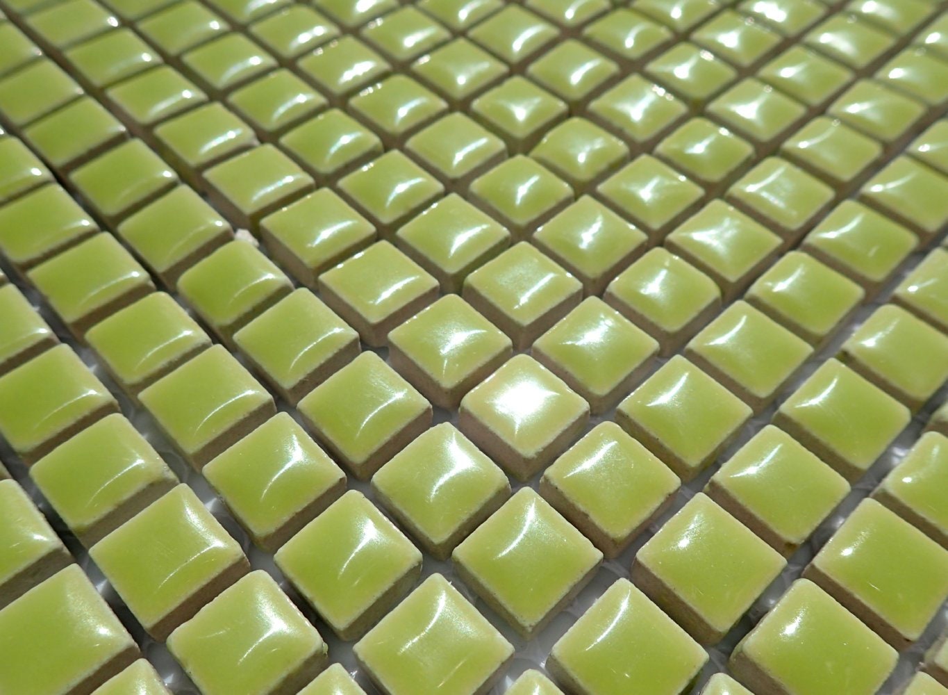 Kiwi Green Square Mosaic Tiles - 1 cm Ceramic - Half Pound