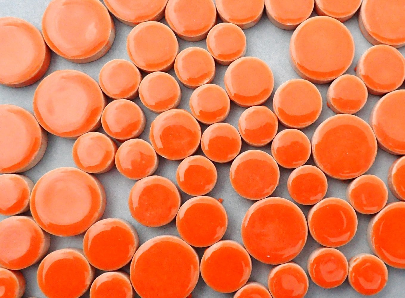 Orange Circles Mosaic Tiles - 50g Ceramic in Mix of 3 Sizes 1/2" and 3/4" and 5/8"