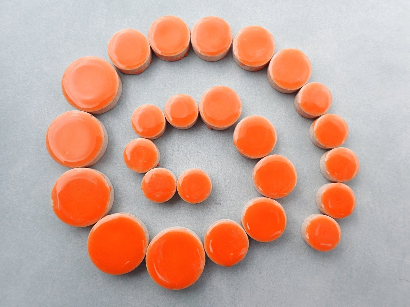 Orange Circles Mosaic Tiles - 50g Ceramic in Mix of 3 Sizes 1/2" and 3/4" and 5/8"