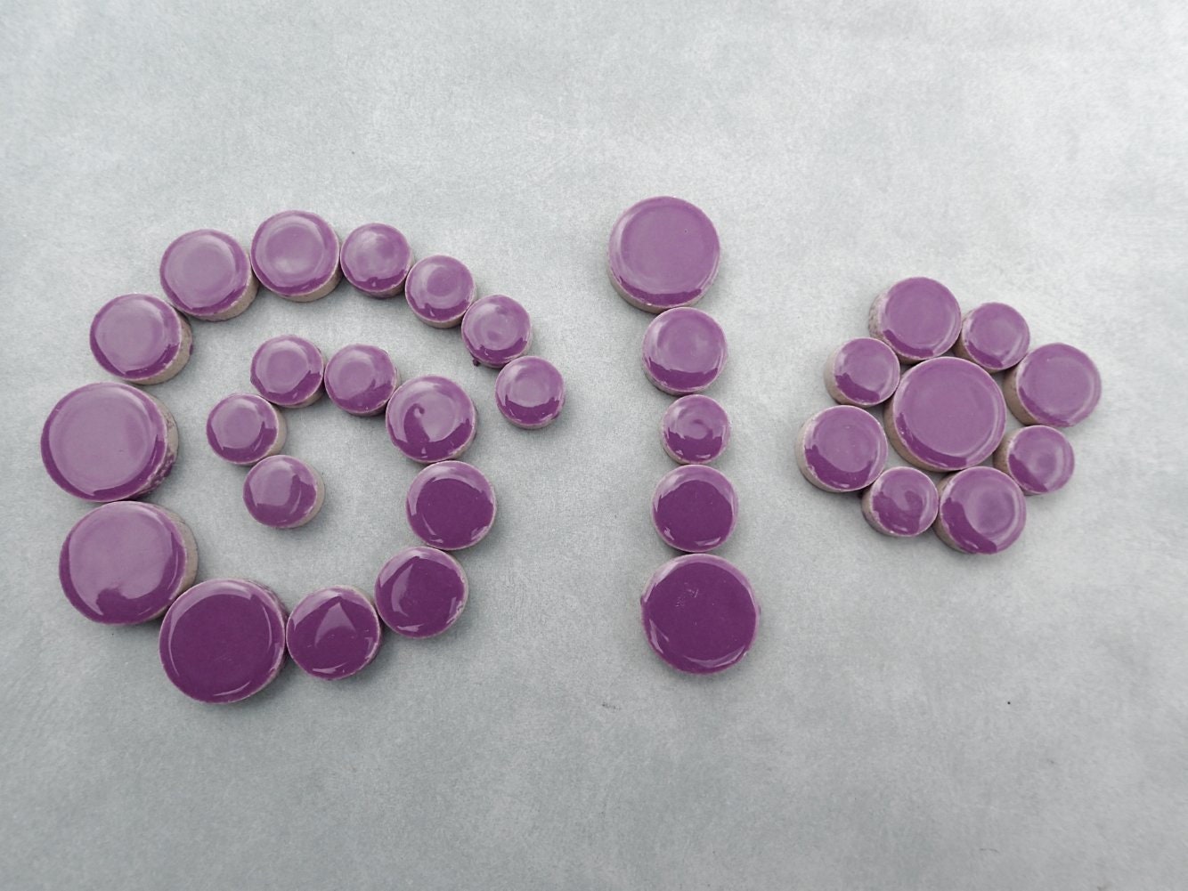 Purple Circles Mosaic Tiles - 50g Ceramic in Mix of 3 Sizes 1/2" and 3/4" and 5/8"