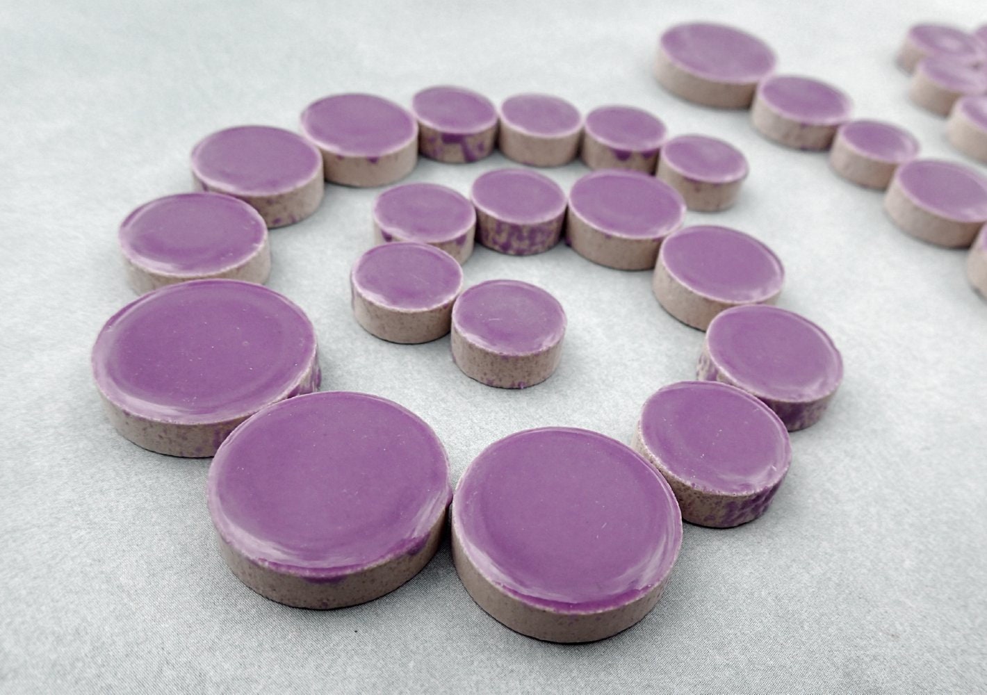 Purple Circles Mosaic Tiles - 50g Ceramic in Mix of 3 Sizes 1/2" and 3/4" and 5/8"