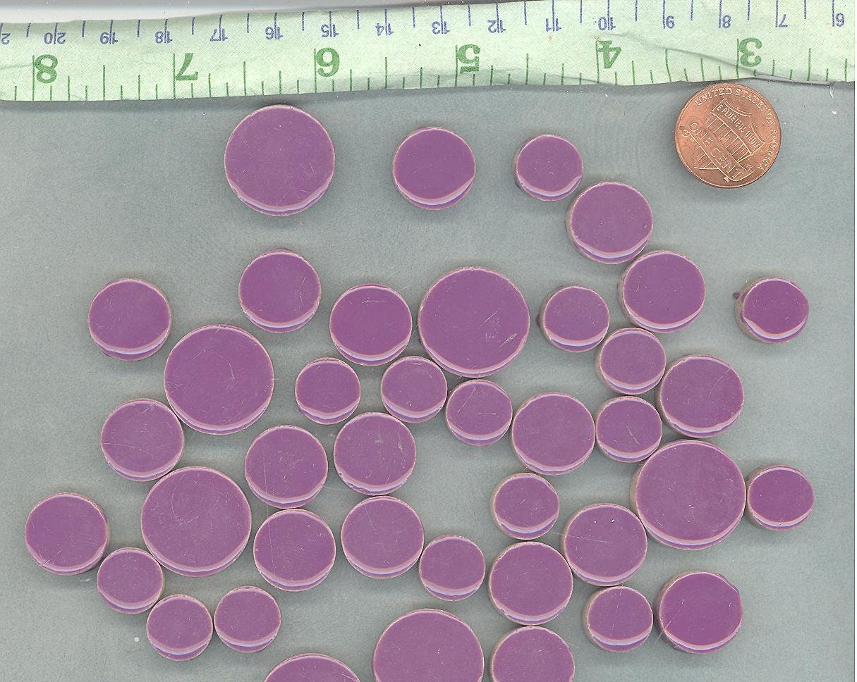 Purple Circles Mosaic Tiles - 50g Ceramic in Mix of 3 Sizes 1/2" and 3/4" and 5/8"