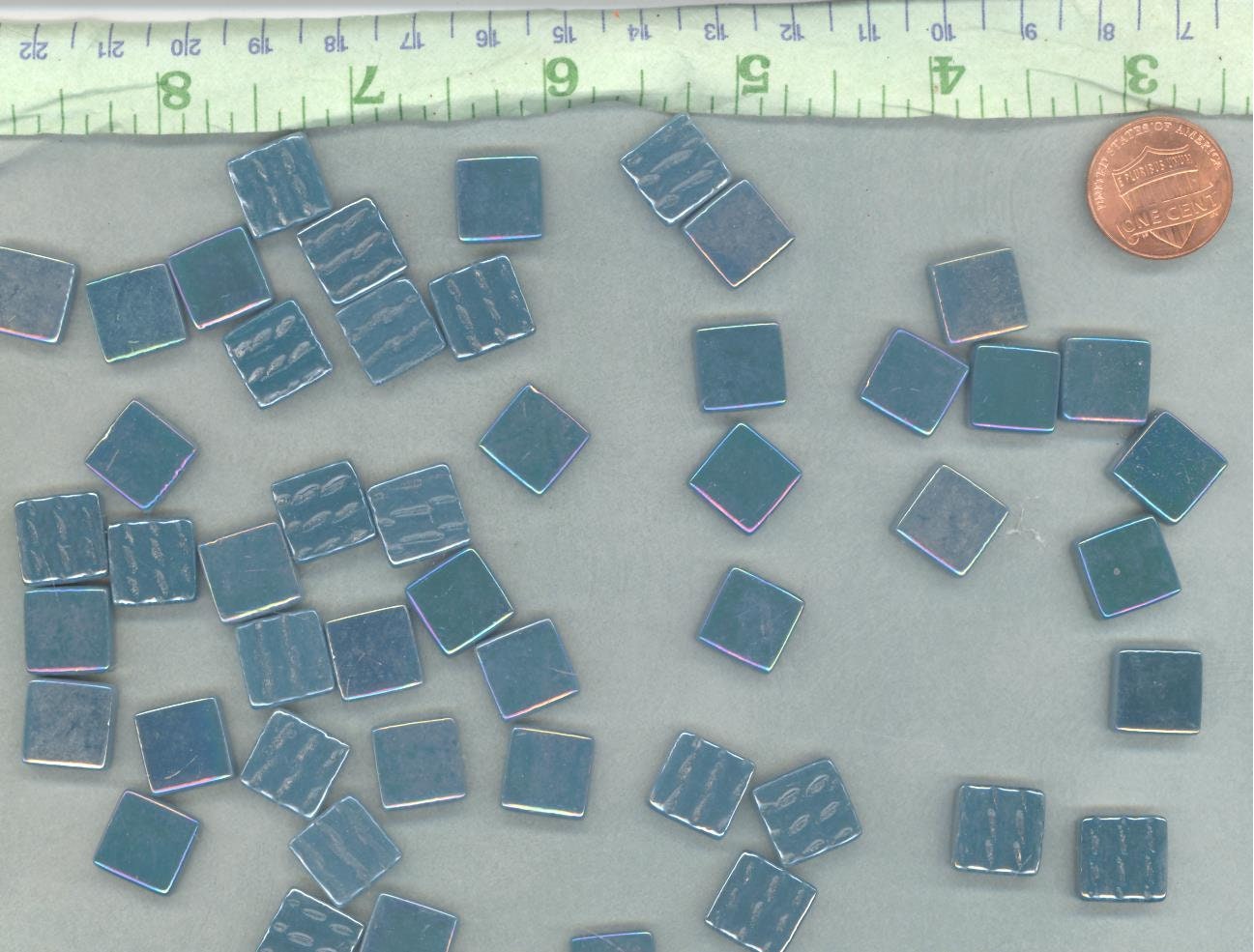 Dark Teal Iridescent Glass Square Mosaic Tiles - 12mm - Opaque Glass Solid Color - 50g of Squares