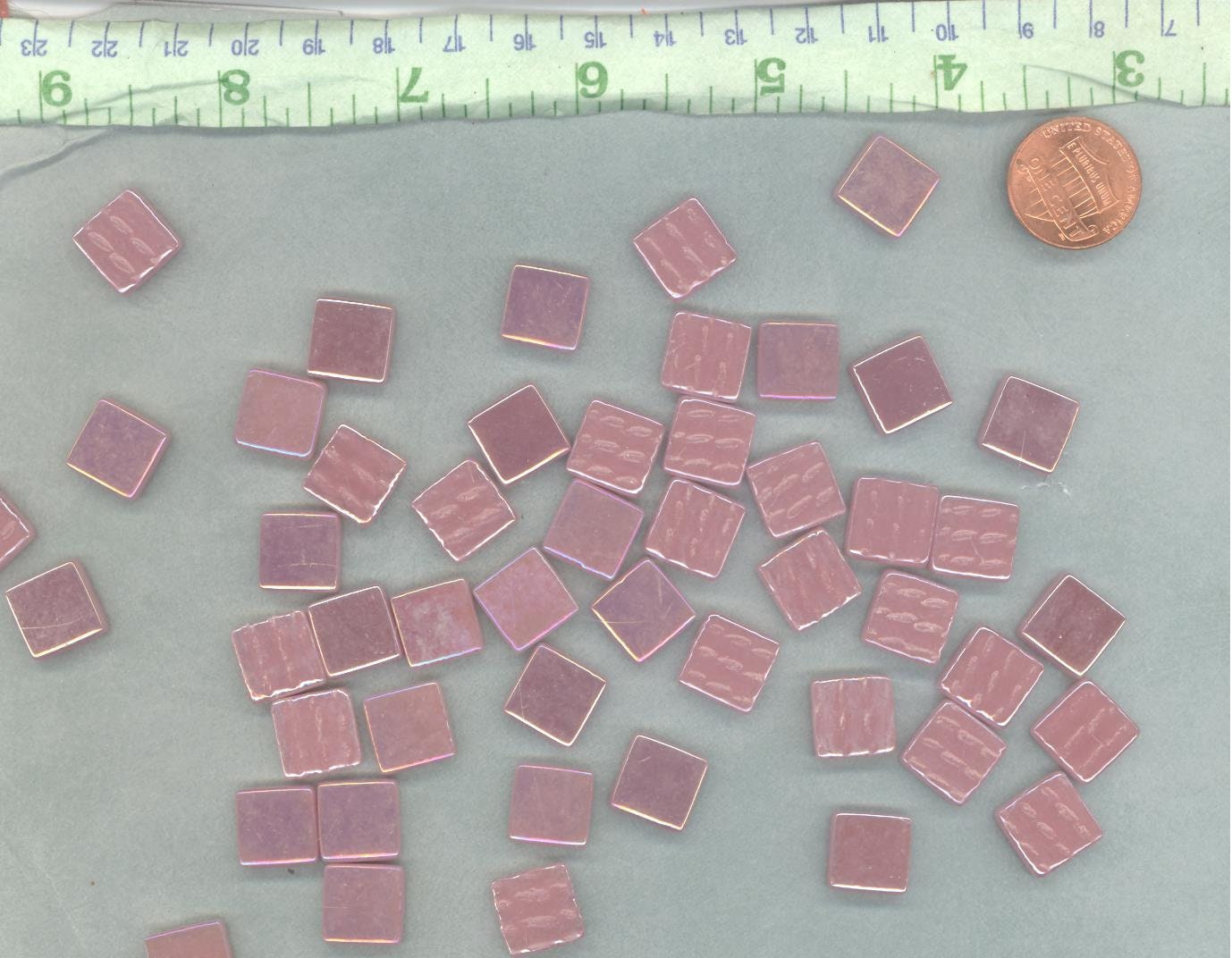 Rose Iridescent Glass Square Mosaic Tiles - 12mm - Deep Pink Opaque Glass Solid Color - 50g of Squares - Approx 35 Tiles