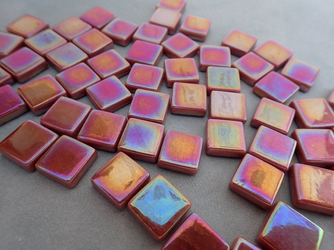 Chestnut Brown Iridescent Glass Square Mosaic Tiles - 12mm - Opaque Glass Solid Color - 50g of Squares - Approx 35 Tiles