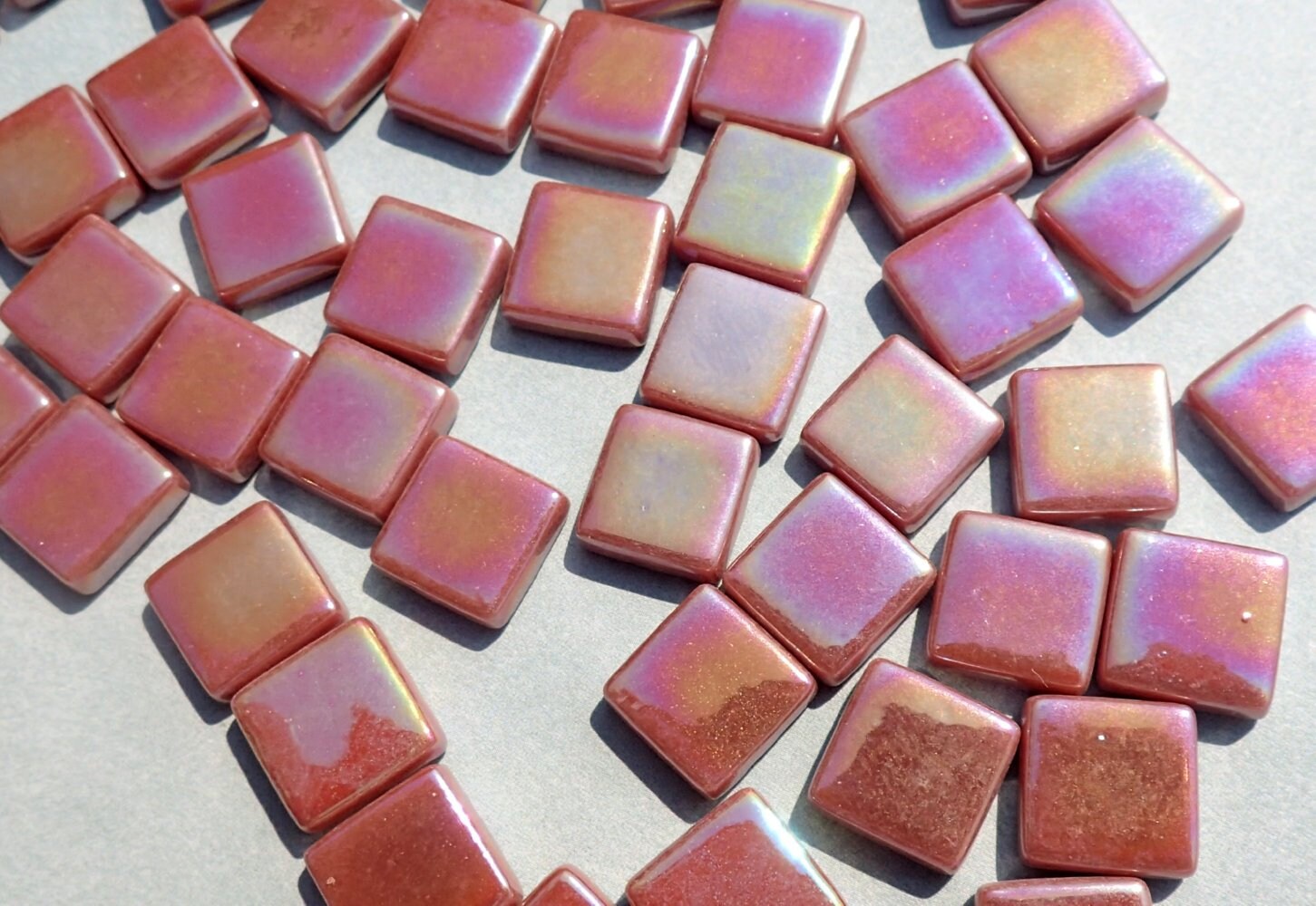 Chestnut Brown Iridescent Glass Square Mosaic Tiles - 12mm - Opaque Glass Solid Color - 50g of Squares - Approx 35 Tiles