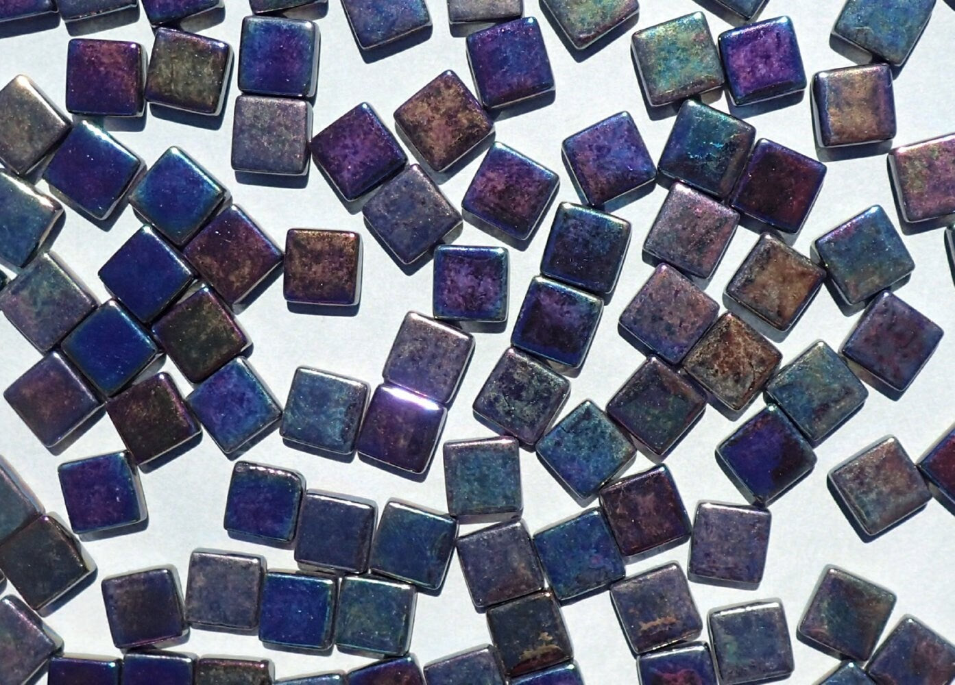 Black Iridescent Glass Square Mosaic Tiles - 12mm Opaque Glass Solid Color - 50g of Squares