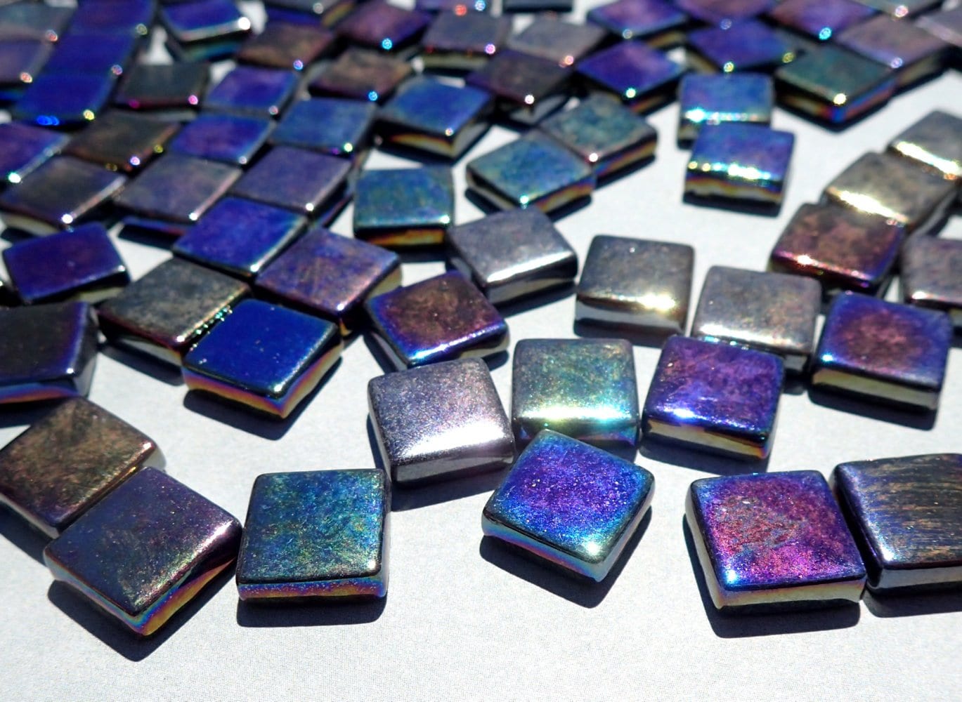 Black Iridescent Glass Square Mosaic Tiles - 12mm Opaque Glass Solid Color - 50g of Squares