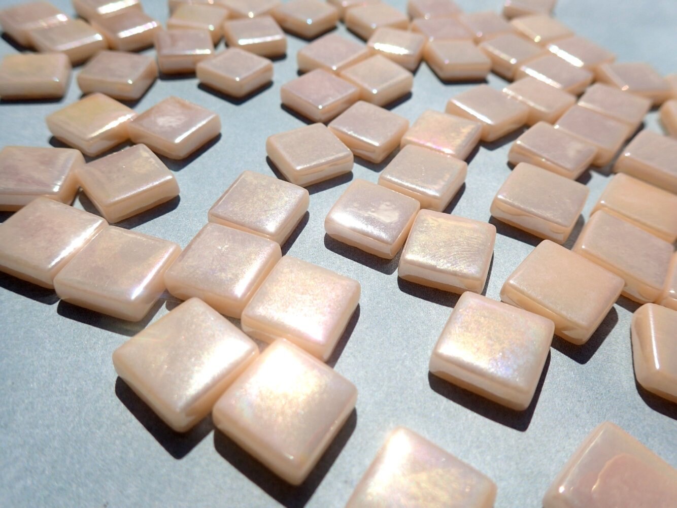 Blush Iridescent Glass Square Mosaic Tiles - 12mm - Opaque Glass Solid Color - 50g of Squares - Approx 35 Tiles