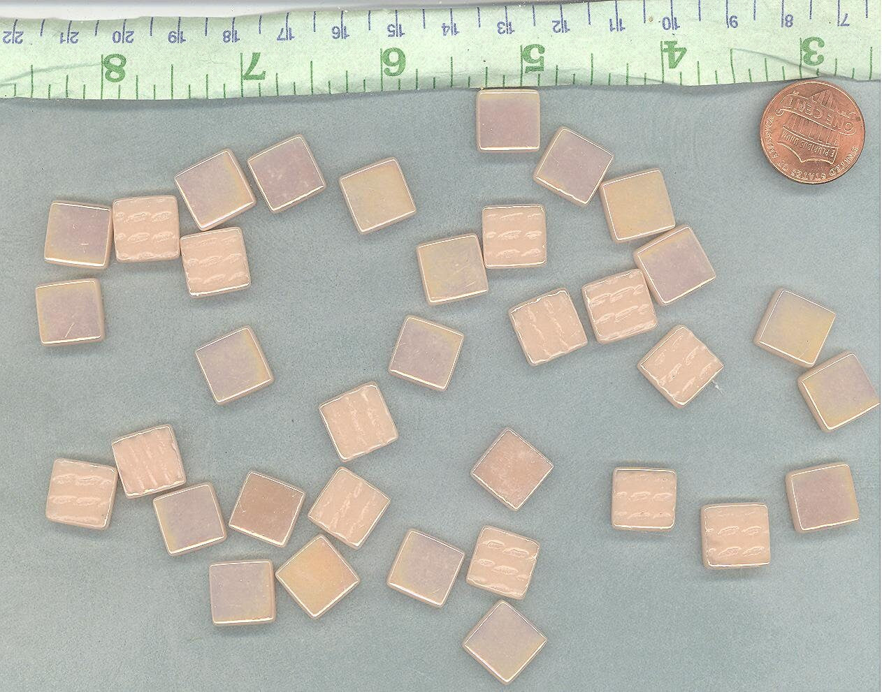 Blush Iridescent Glass Square Mosaic Tiles - 12mm - Opaque Glass Solid Color - 50g of Squares - Approx 35 Tiles