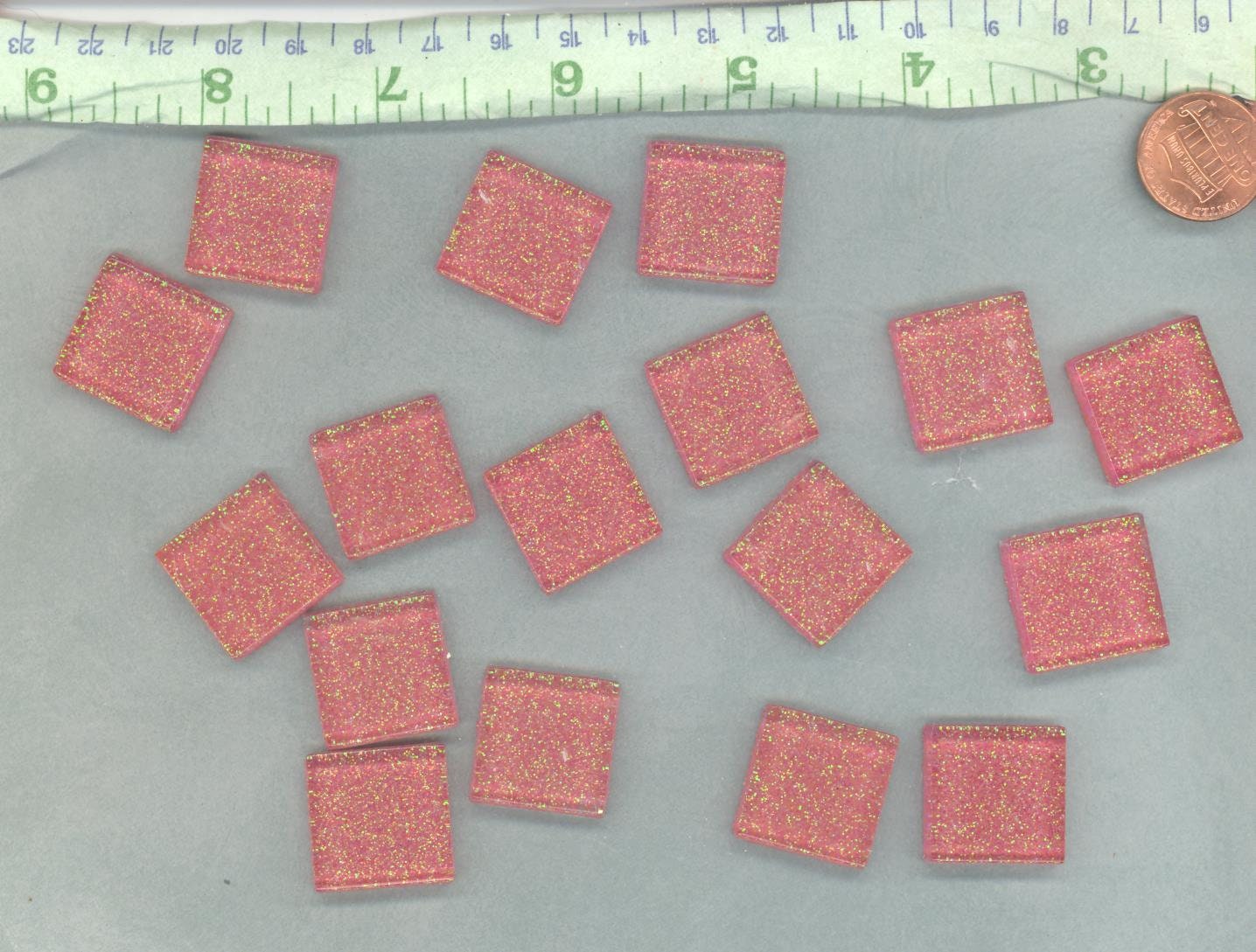 Bubblegum Pink Glitter Tiles - 20mm Mosaic Tiles - 25 Metallic Glass Tiles